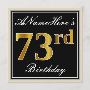 Elegant, zwart, Faux Gold 73rd Birthday + naam Kaart