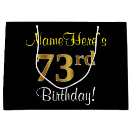 Elegant, zwart, Faux Gold 73rd Birthday + naam Large Cadeautasje