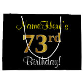 Elegant, zwart, Faux Gold 73rd Birthday + naam Large Cadeautasje (Achterkant)
