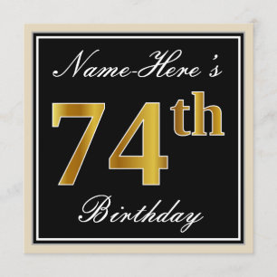 Elegant, zwart, Faux Gold 74th Birthday + naam Kaart