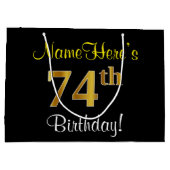 Elegant, zwart, Faux Gold 74th Birthday + naam Large Cadeautasje (Achterkant)