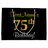 Elegant, zwart, Faux Gold 75th Birthday + naam Groot Cadeauzakje (Achterkant)