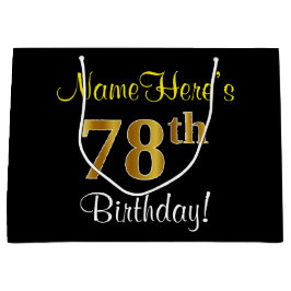 Elegant, zwart, Faux Gold 78th Birthday + naam Groot Cadeauzakje