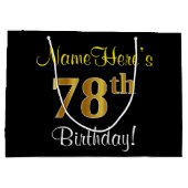 Elegant, zwart, Faux Gold 78th Birthday + naam Groot Cadeauzakje (Achterkant)