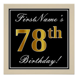 Elegant, zwart, Faux Gold 78th Birthday + naam Poster