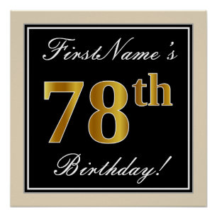Elegant, zwart, Faux Gold 78th Birthday + naam Poster