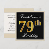 Elegant, zwart, Faux Gold 79th Birthday + naam Kaart (Voorkant / Achterkant)