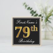 Elegant, zwart, Faux Gold 79th Birthday + naam Kaart (Staand voorkant)