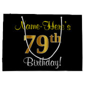 Elegant, zwart, Faux Gold 79th Birthday + naam Large Cadeautasje (Achterkant)
