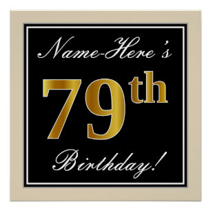 Elegant, zwart, Faux Gold 79th Birthday + naam Poster