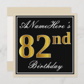 Elegant, zwart, Faux Gold 82e verjaardag + naam Kaart (Voorkant / Achterkant)
