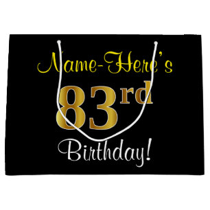 Elegant, zwart, Faux Gold 83rd Birthday + naam Large Cadeautasje