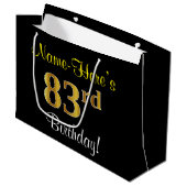Elegant, zwart, Faux Gold 83rd Birthday + naam Large Cadeautasje (Voorkant Gekanteld)