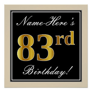 Elegant, zwart, Faux Gold 83rd Birthday + naam Poster