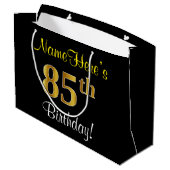 Elegant, zwart, Faux Gold 85th Birthday + naam Large Cadeautasje (Achterkant Gekanteld)