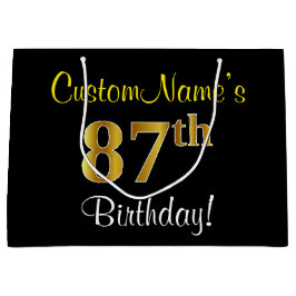 Elegant, zwart, Faux Gold 87th Birthday + naam Groot Cadeauzakje