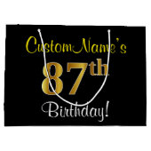 Elegant, zwart, Faux Gold 87th Birthday + naam Groot Cadeauzakje (Achterkant)
