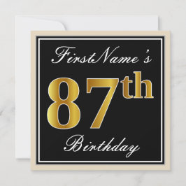 Elegant, zwart, Faux Gold 87th Birthday + naam Kaart