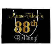 Elegant, zwart, Faux Gold 88th Birthday + naam Groot Cadeauzakje (Achterkant)