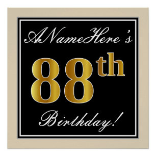 Elegant, zwart, Faux Gold 88th Birthday + naam Poster