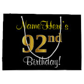 Elegant, zwart, Faux Gold 92e verjaardag + naam Large Cadeautasje (Achterkant)