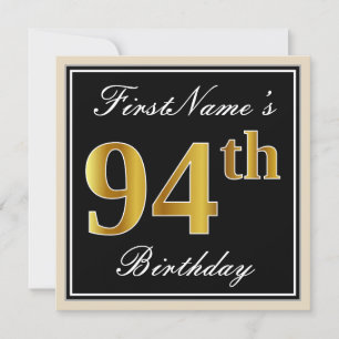 Elegant, zwart, Faux Gold 94th Birthday + naam Kaart