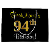 Elegant, zwart, Faux Gold 94th Birthday + naam Large Cadeautasje (Achterkant)