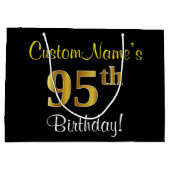 Elegant, zwart, Faux Gold 95th Birthday + naam Groot Cadeauzakje (Achterkant)