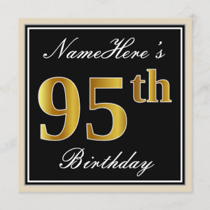 Elegant, zwart, Faux Gold 95th Birthday + naam Kaart