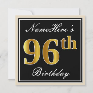 Elegant, zwart, Faux Gold 96th Birthday + naam Kaart