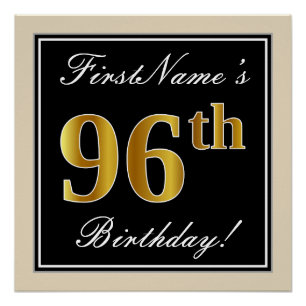 Elegant, zwart, Faux Gold 96th Birthday + naam Poster