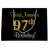 Elegant, zwart, Faux Gold 97th Birthday + naam Groot Cadeauzakje (Voorkant)