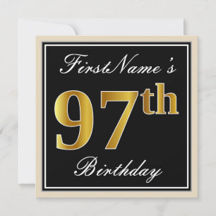Elegant, zwart, Faux Gold 97th Birthday + naam Kaart