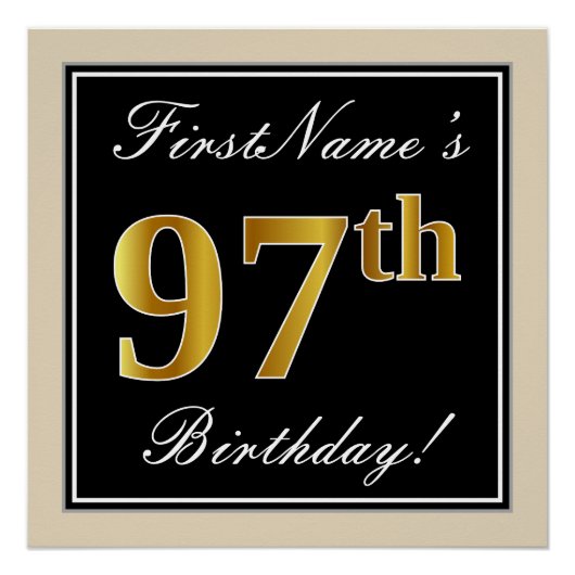 Elegant, zwart, Faux Gold 97th Birthday + naam Poster (Voorkant)