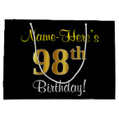 Elegant, zwart, Faux Gold 98th Birthday + naam Groot Cadeauzakje (Achterkant)