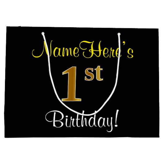 Elegant, zwart, Faux Gold, eerste verjaardag + naa Large Cadeautasje (Achterkant)
