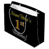 Elegant, zwart, Faux Gold, eerste verjaardag + naa Large Cadeautasje (Achterkant Gekanteld)