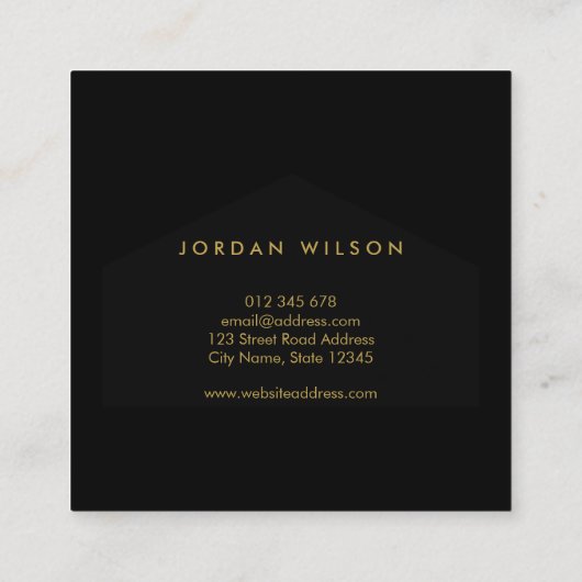 Elegant zwart Faux Gold House Real Estate Vierkante Visitekaartje (Achterkant)