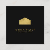 Elegant zwart Faux Gold House Real Estate Vierkante Visitekaartje (Voorkant)