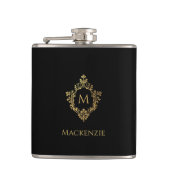 Elegant zwart Faux Gold  Monogram in Crest Heupfles (Voorkant)