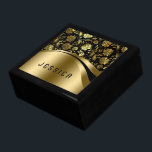 Elegant Zwart & Faux Goud Bloemen Damasks Patroon Cadeaudoosje<br><div class="desc">Elegante zwart en faux gouden bloemendamast,  monogram meisjesontwerp.</div>