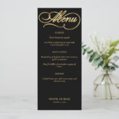 Elegant Zwart & Faux Goud Kalligrafie Trouwmenu Kaart (Staand voorkant)