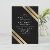 Elegant zwart faux goud moderne strepen bruiloft kaart (Staand voorkant)