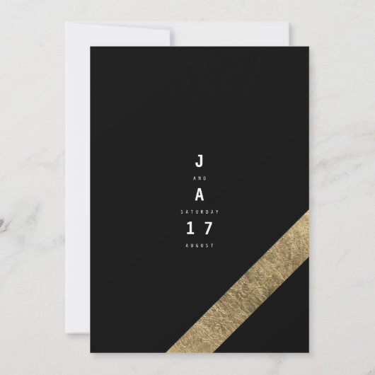 Elegant zwart faux goud moderne strepen bruiloft kaart (Achterkant)