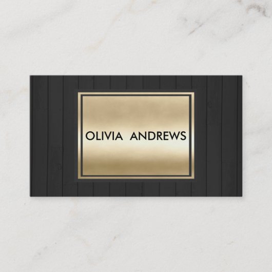 Elegant zwart faux goud rustiek hout modern visitekaartje (Voorkant)