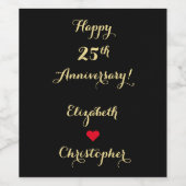 Elegant Zwart Faux Goud Script Bruiloft Jubileum Wijn Etiket (Enkel label)