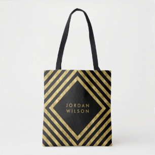 Elegant Zwart Faux Goud Vierkante Lijnen Geometris Tote Bag