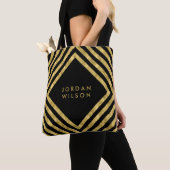 Elegant Zwart Faux Goud Vierkante Lijnen Geometris Tote Bag (Dichtbij)
