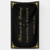 Elegant Zwart Faux Goud Vintage Bruiloft Welkom Spandoek (Verticaal)