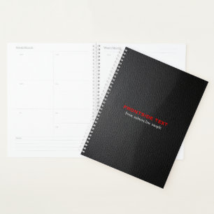 Elegant Zwart Faux Leather Look Rood Tekst Planner